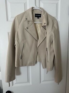 Steve Madden Beige Faux Leather Moto Jacket